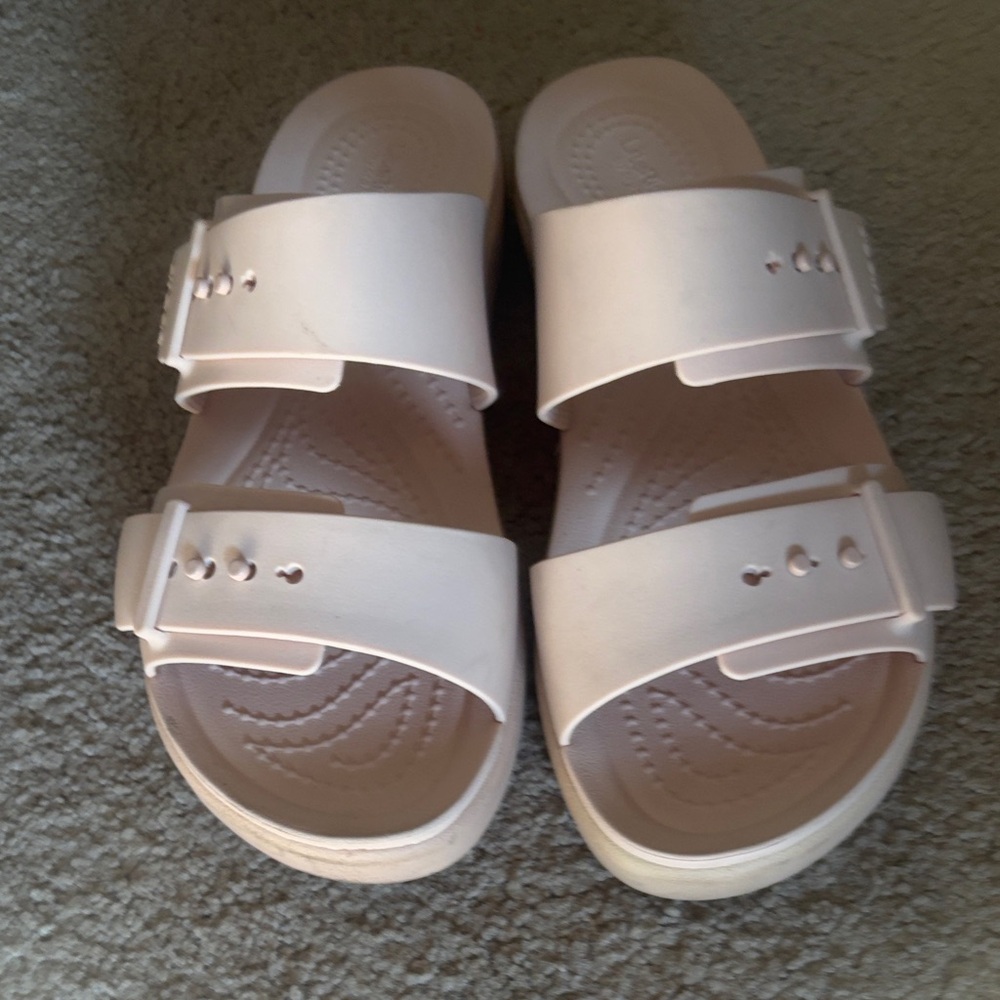Women’s size 5  CROCS Light Pink Dual-Strap Slide Sandals